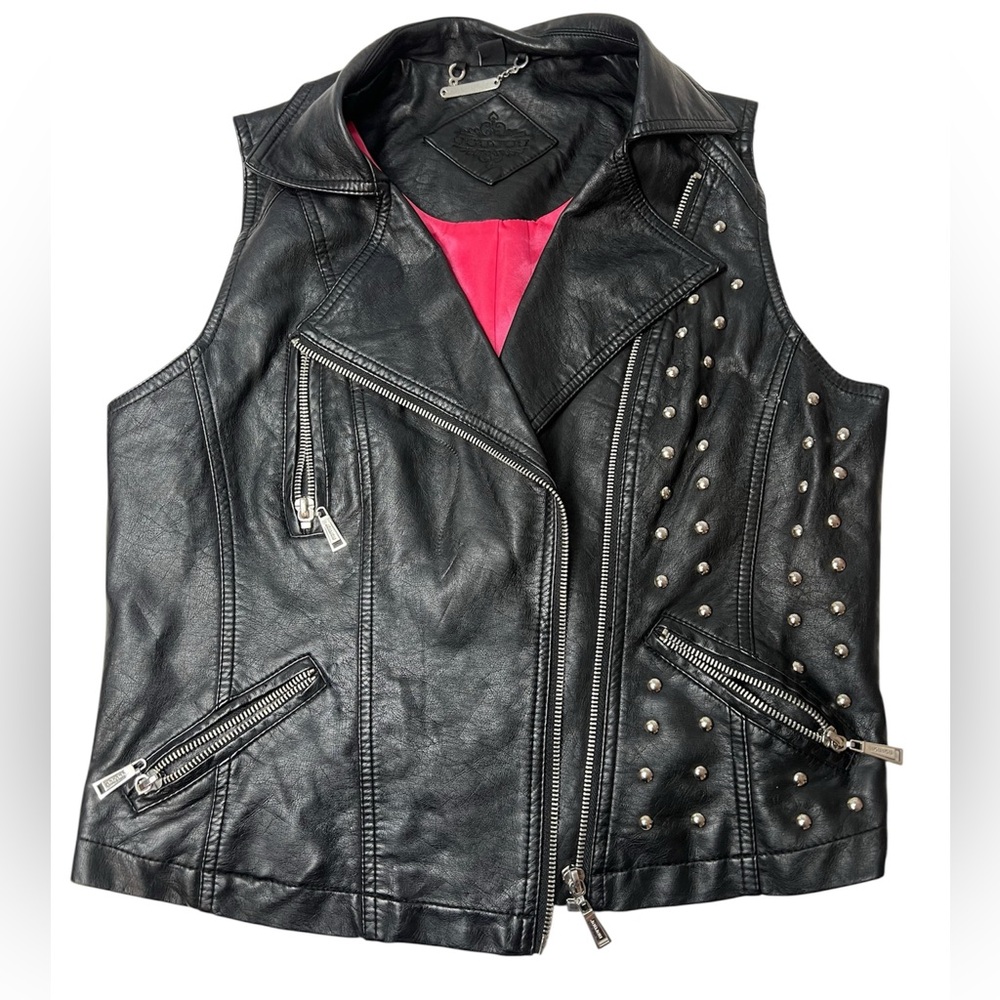 Leather vest with silver tone hardware and studs by Jou Jou Size Medium